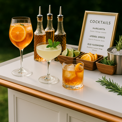 Premium craft cocktails served by DrinkUp Mobile Bar with elegant presentation and garnishes